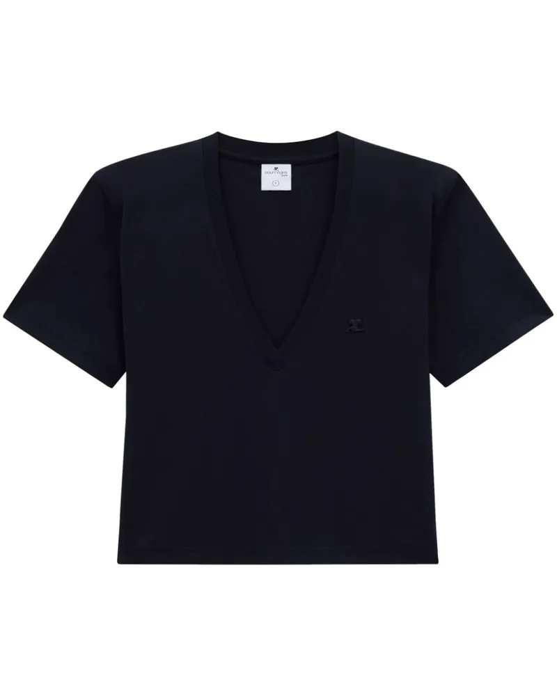 Courrèges T-Shirt mit Logo-Applikation Schwarz