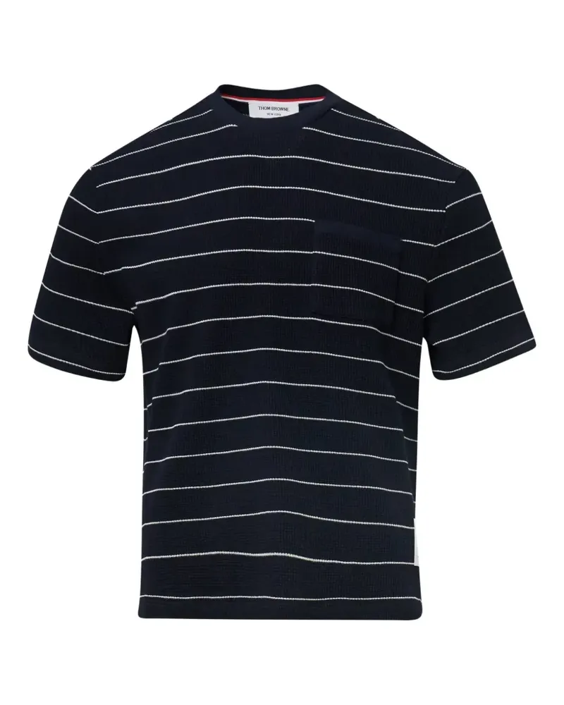 Thom Browne Strukturiertes T-Shirt mit Streifen - Blau Blau