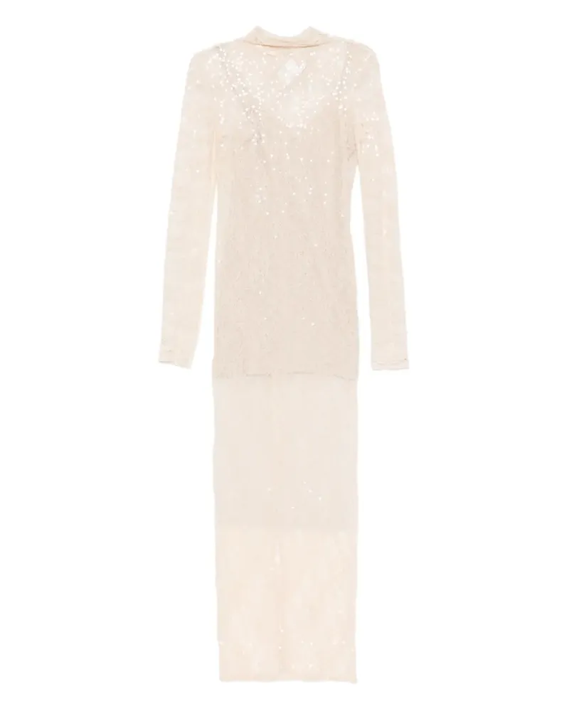 Patrizia Pepe Langärmeliges Kleid mit Pailletten - Weiß Weiß