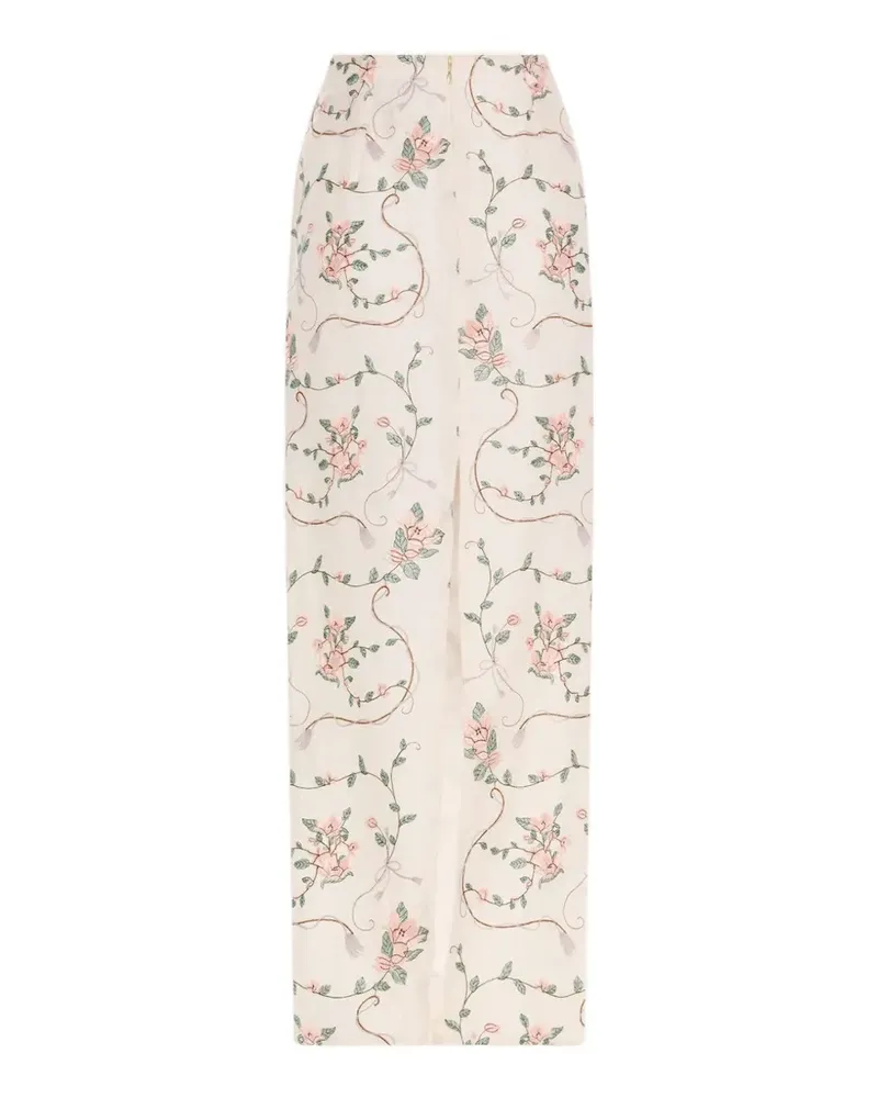 AGUA BENDITA Lirica Navegante floral-embroidered maxi skirt - Nude Nude