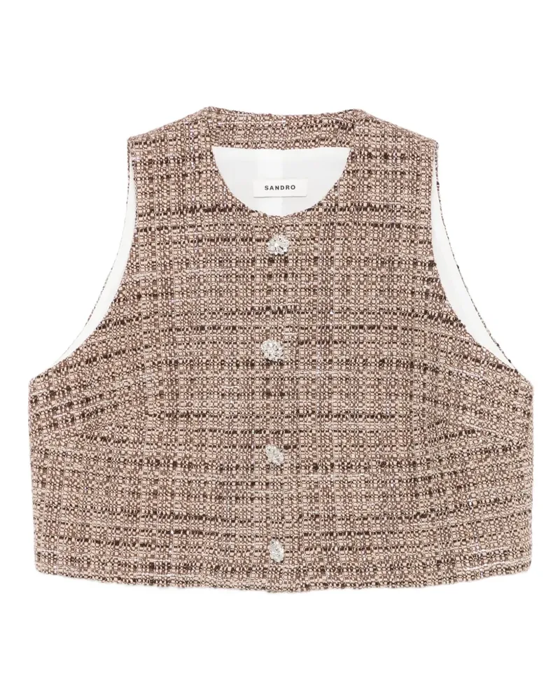 Sandro Tweed-Top mit Zierknöpfen - Braun Braun