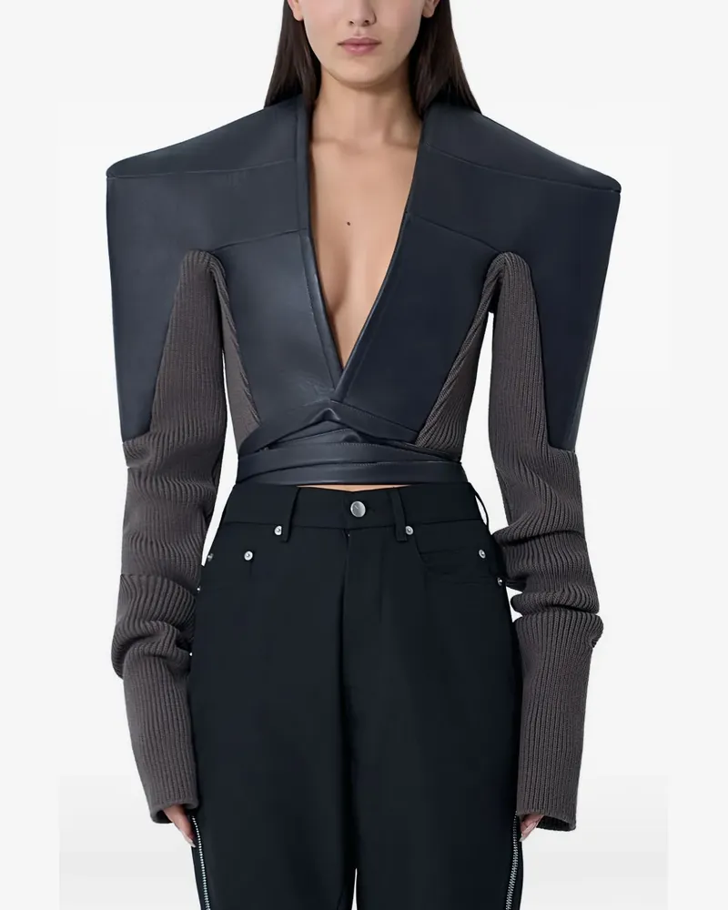 Rick Owens contrast rib leather jacket - Schwarz Schwarz