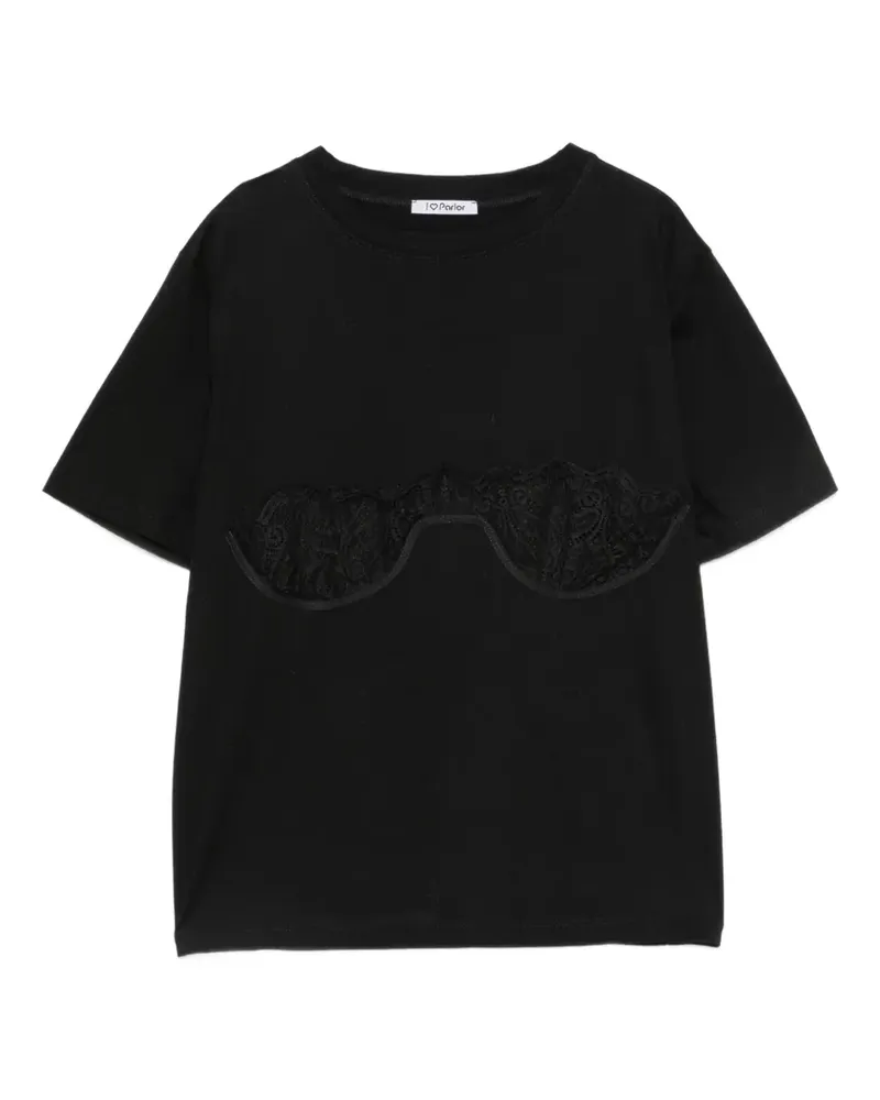 Parlor T-Shirt mit Spitzenapplikation - Schwarz Schwarz
