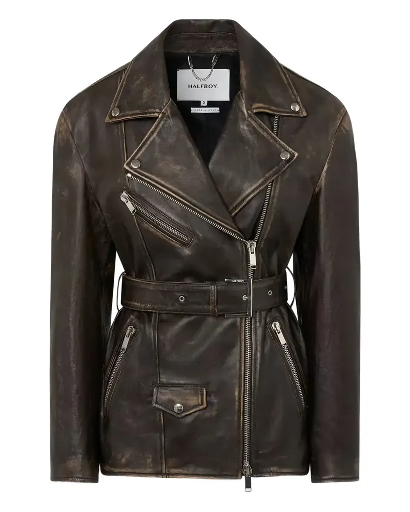 HALFBOY belted biker jacket - Braun Braun