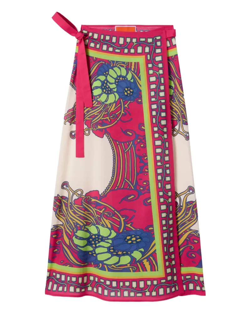 La DoubleJ Sarong Midirock mit Blumen-Print - Rosa Rosa