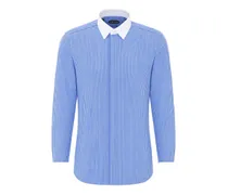 Gestreiftes Hemd mit Kontrastkragen - Blau