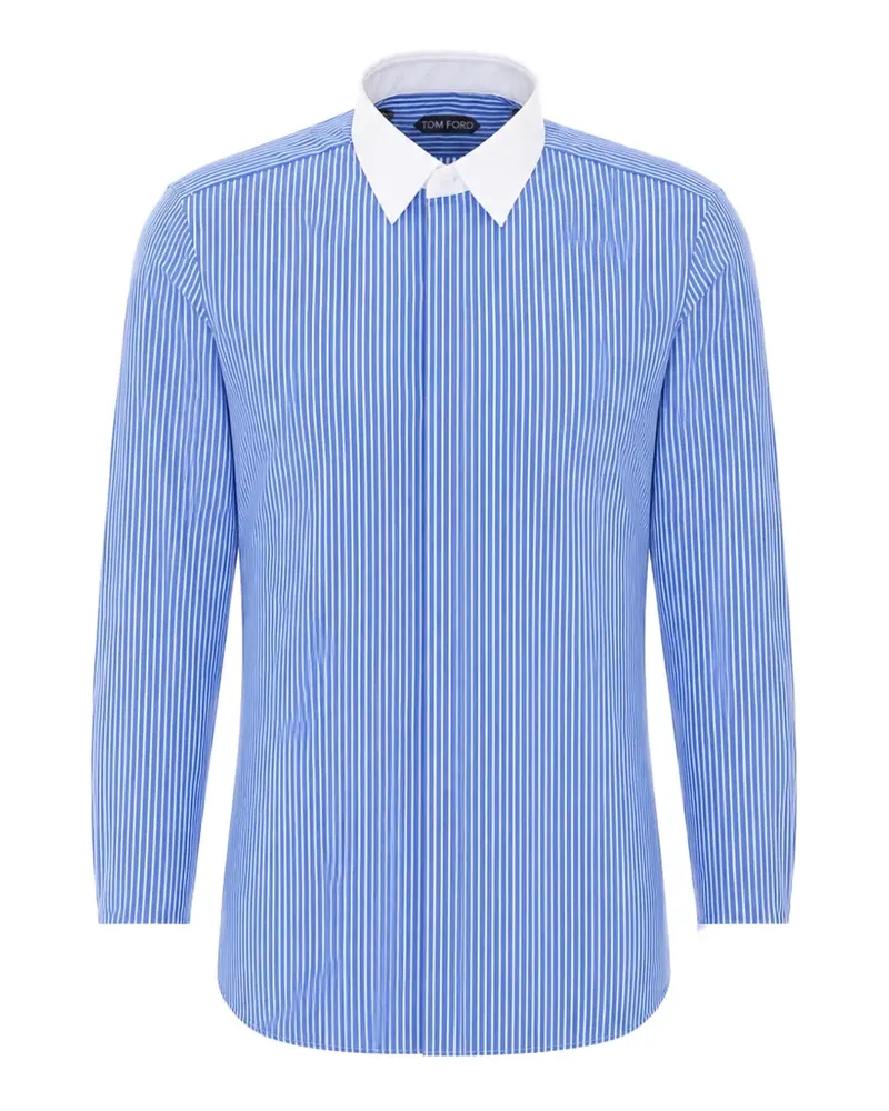Tom Ford Gestreiftes Hemd mit Kontrastkragen - Blau Blau