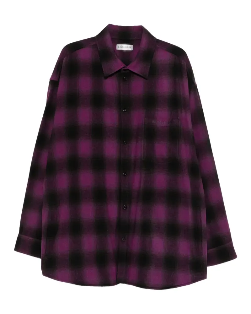 Balenciaga Kariertes Hemd mit Logo-Stickerei - Violett Violett