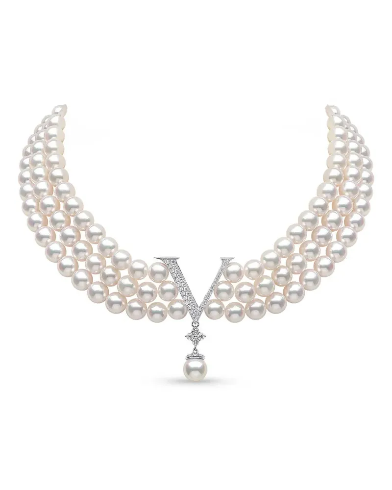 YOKO London 18kt Weißgoldhalskette mit Akoya-Perlen und Diamant - Silber Silber