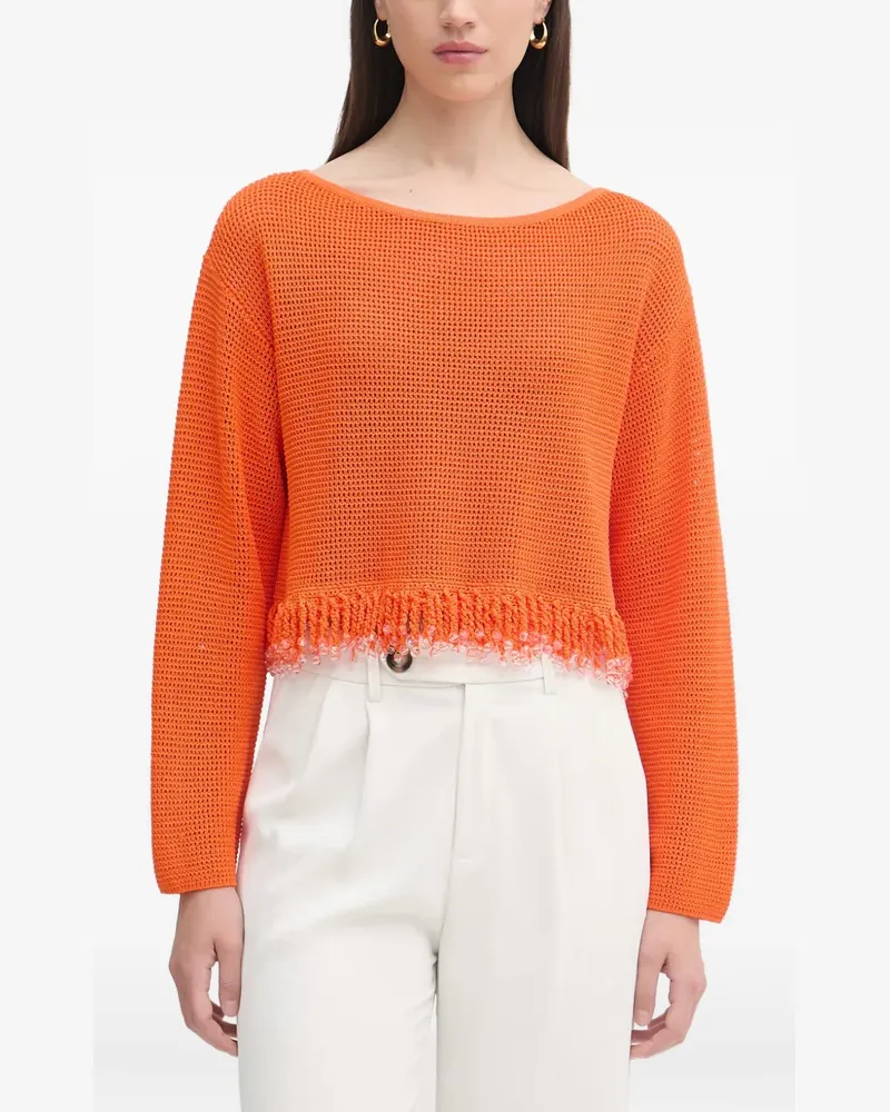 Patrizia Pepe Mesh-Top mit Perlenfransen - Orange Orange