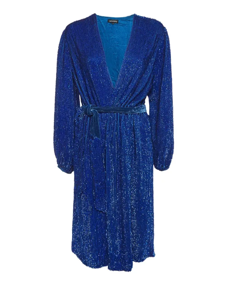 Retrofête Gewickeltes Gabrielle Midikleid mit Pailletten - Blau Blau