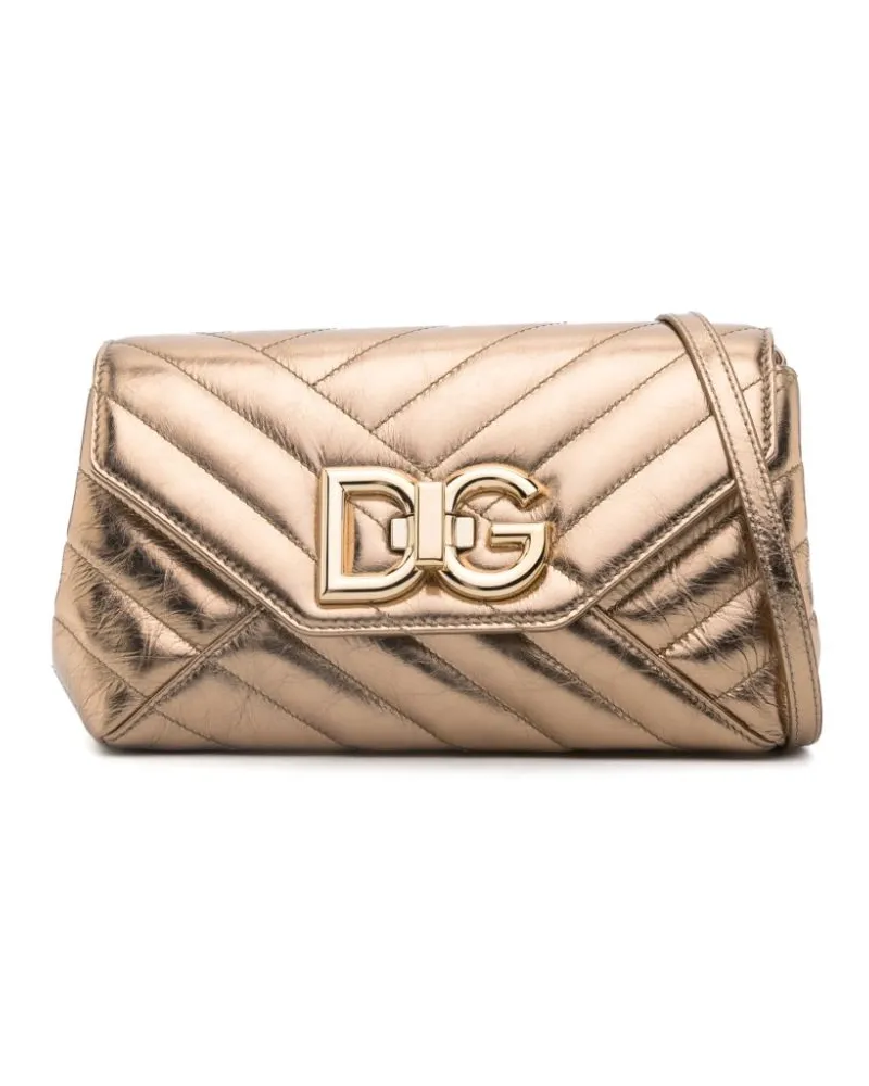 Dolce & Gabbana Gesteppte Schultertasche mit Logo-Schild - Gold Gold