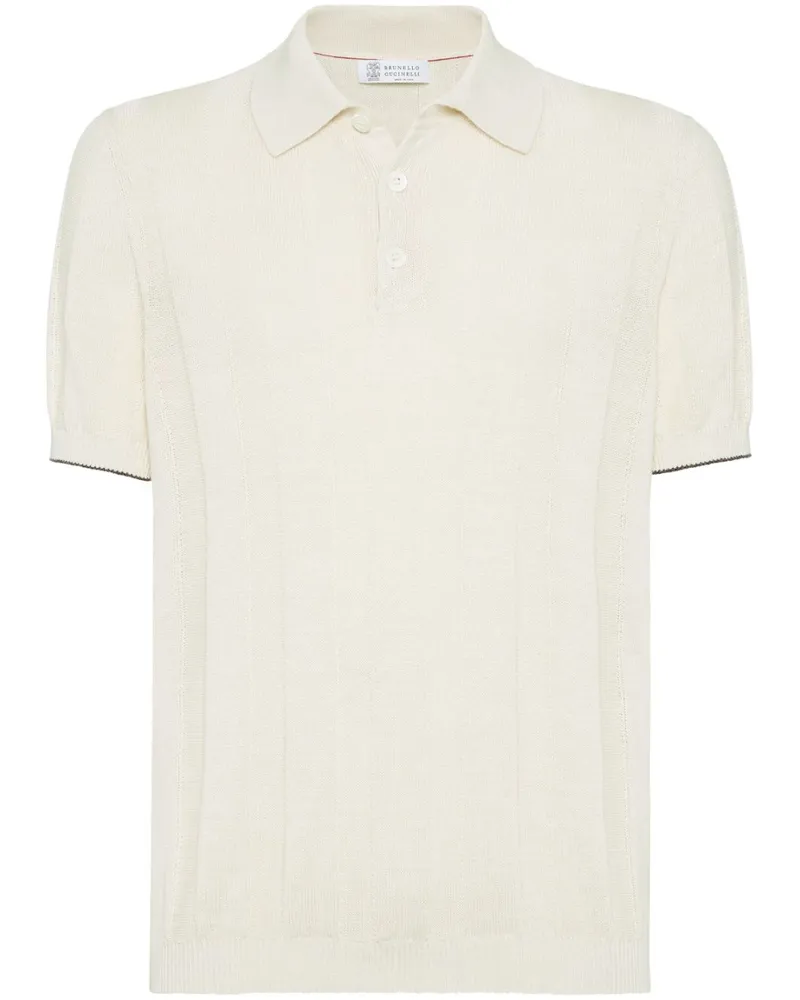 Brunello Cucinelli Poloshirt aus geripptem Strick - Nude Nude
