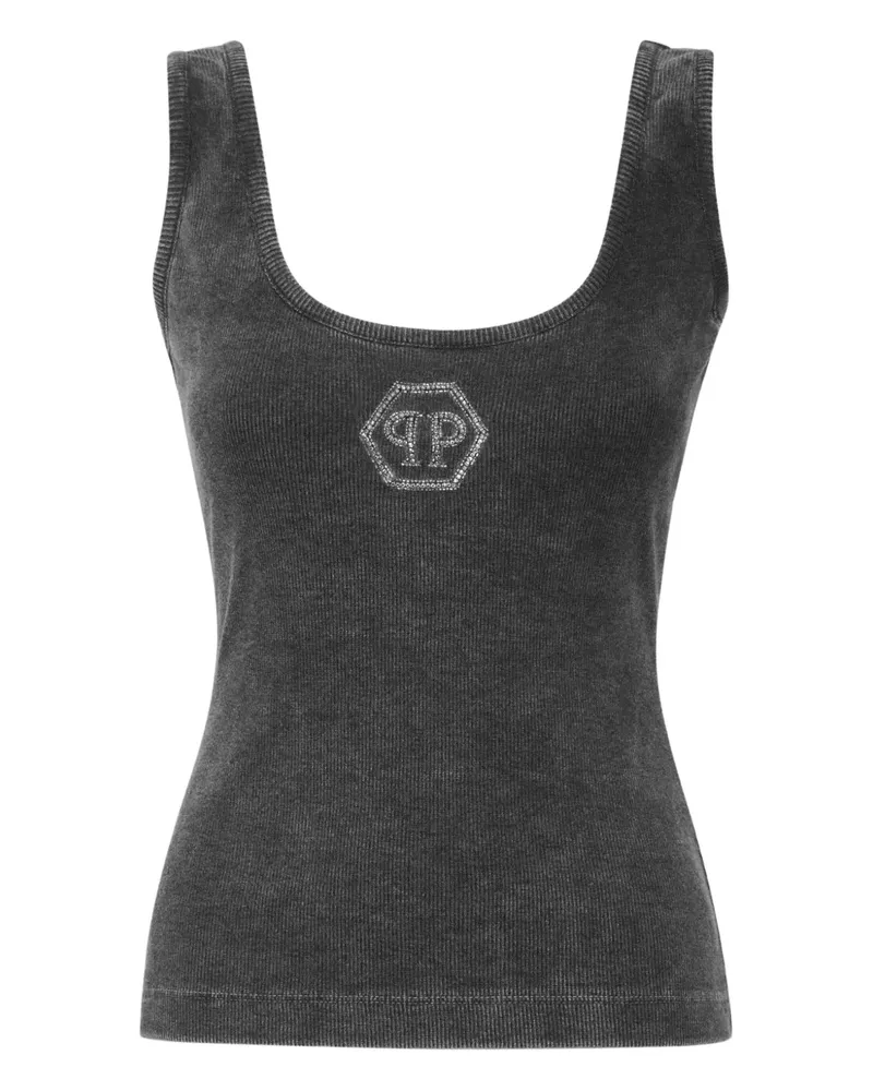Philipp Plein Geripptes Tanktop mit ausgewaschenem Effekt - Grau Grau