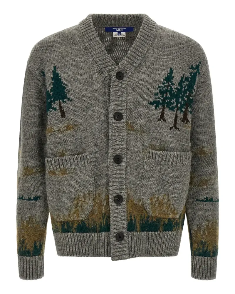 Junya Watanabe intarsia-knit landscape-pattern cardigan - Grau Grau