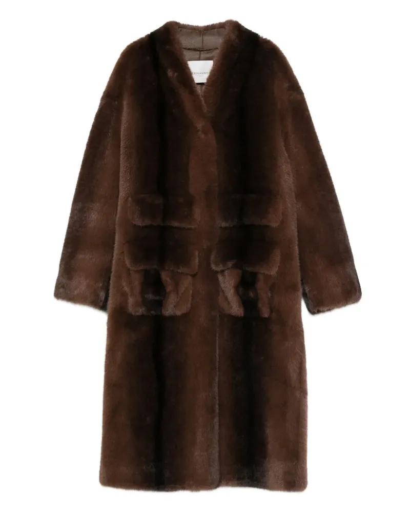 Ermanno Scervino Mantel aus Faux Fur mit Pattentasche - Braun Braun