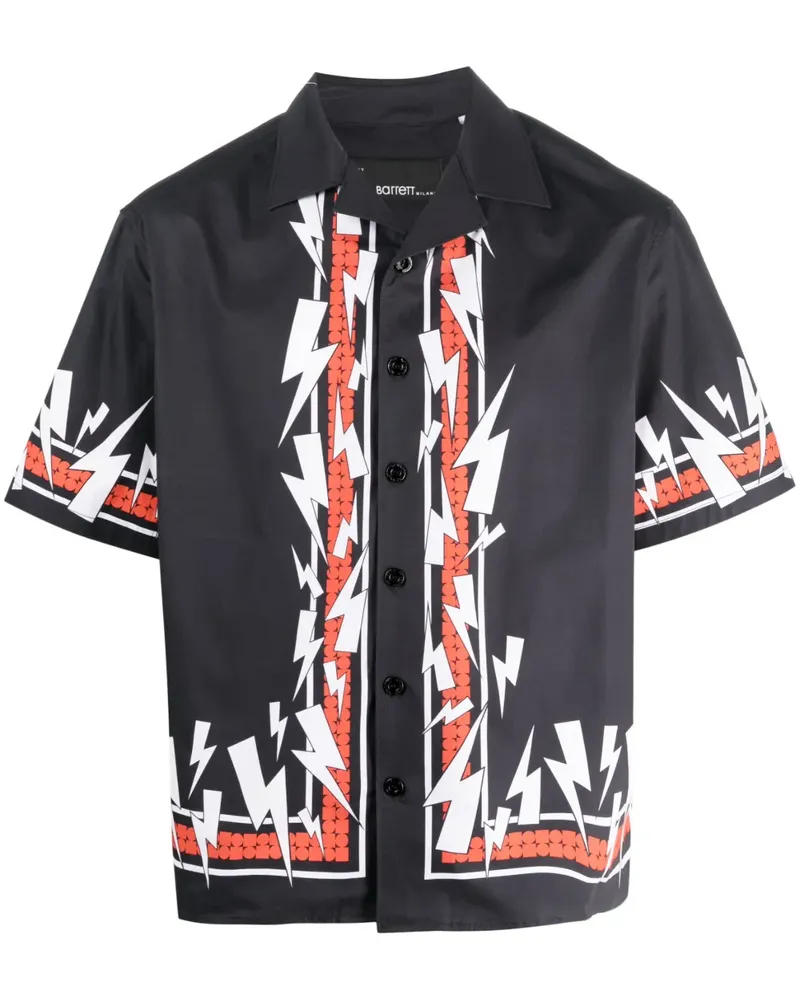 Neil Barrett Bowlinghemd mit Blitz-Print - Schwarz Schwarz