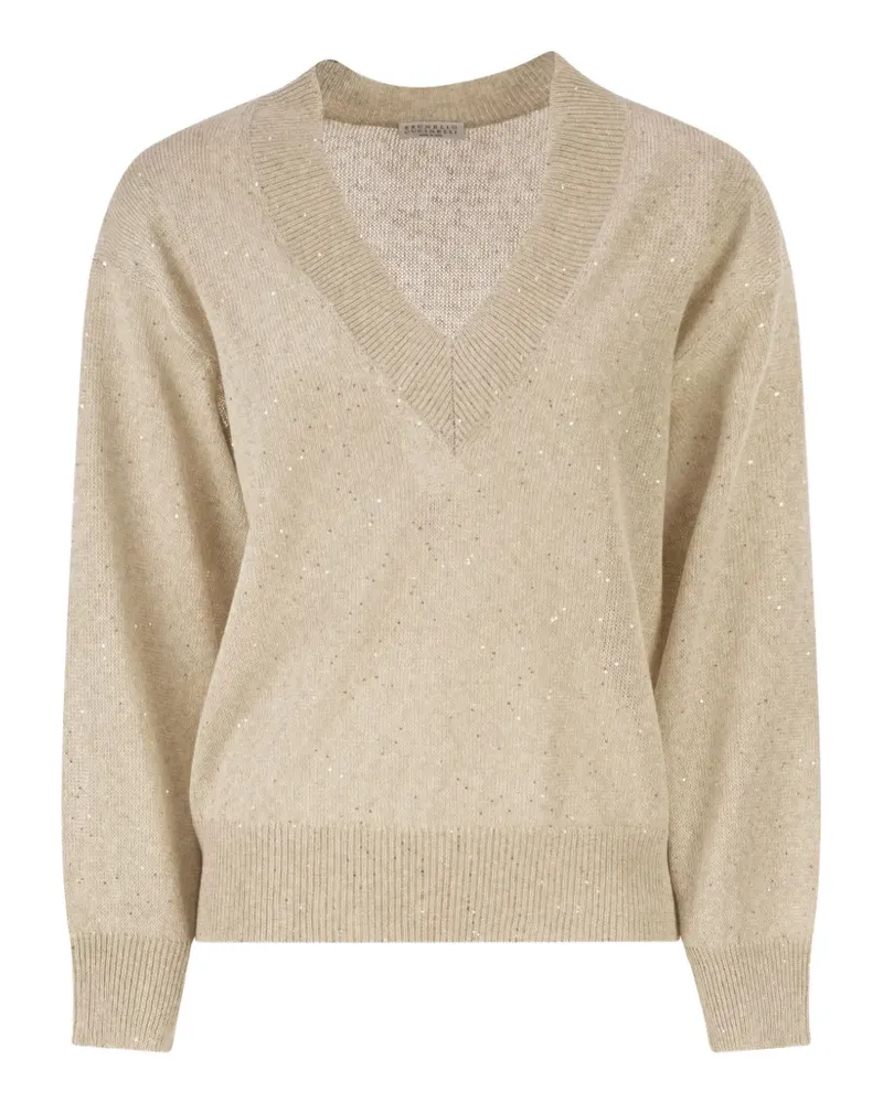 Brunello Cucinelli sequin-embellished V-neck sweater - Nude Nude