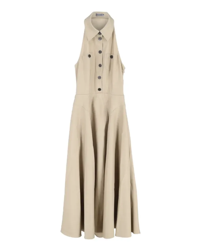 Self-Portrait twill buttoned midi dress - Nude Nude