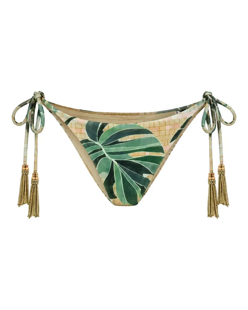 FARM Rio tassel-detail leaf-print bikini bottoms - Nude Nude