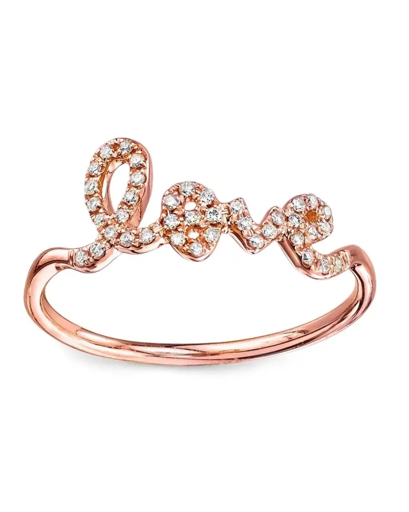 Sydney Evan 14kt Love Script Rotgoldring mit Diamant - Rosa Rosa