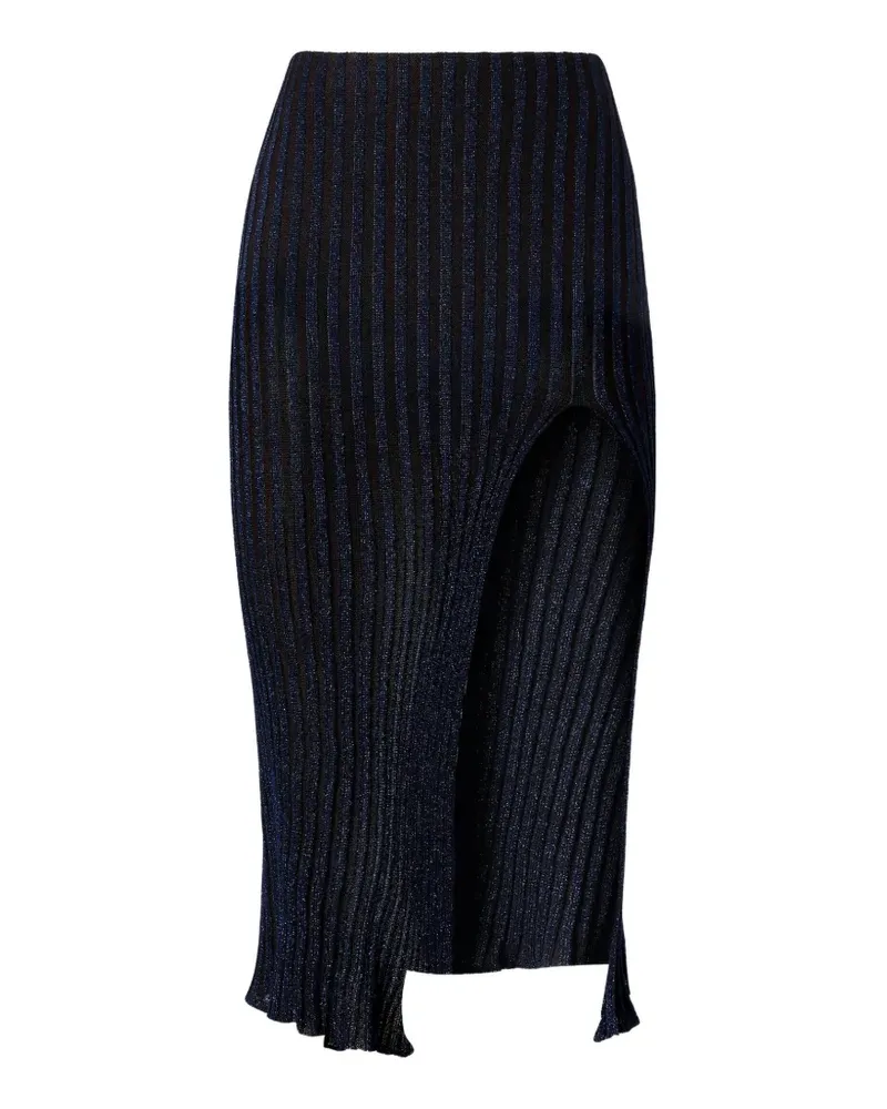 Missoni ribbed viscose lamé midi skirt with slit - Blau Blau