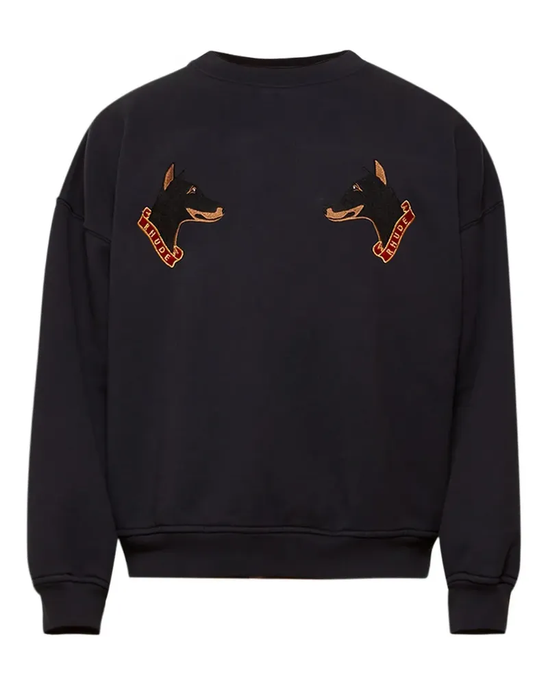RHUDE Rundhals-Sweatshirt mit Hundestickerei - Schwarz Schwarz