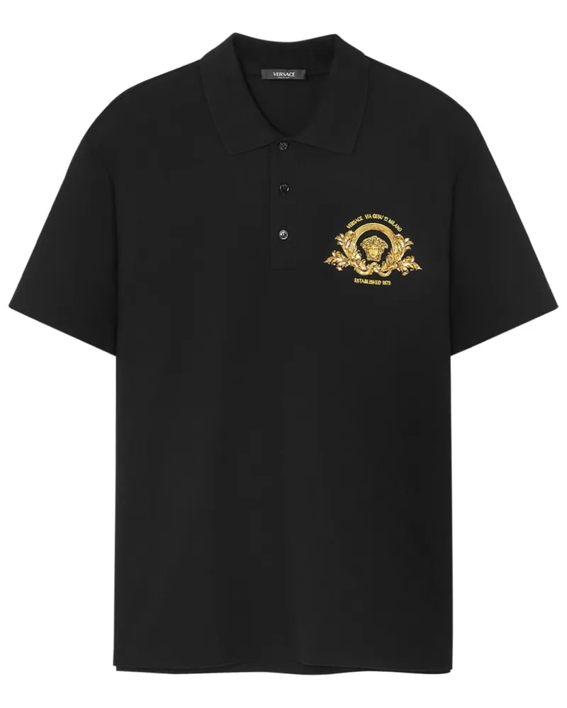 Versace Coupe Blason Poloshirt mit Stickerei - Schwarz Schwarz