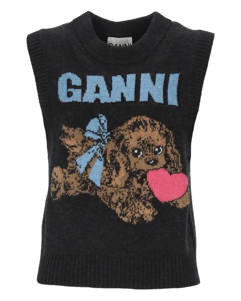 Ganni dog-graphic top - Grau Grau