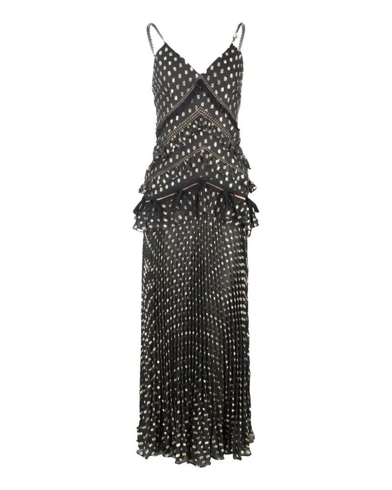 Self-Portrait metallic pleated maxi dress - Schwarz Schwarz