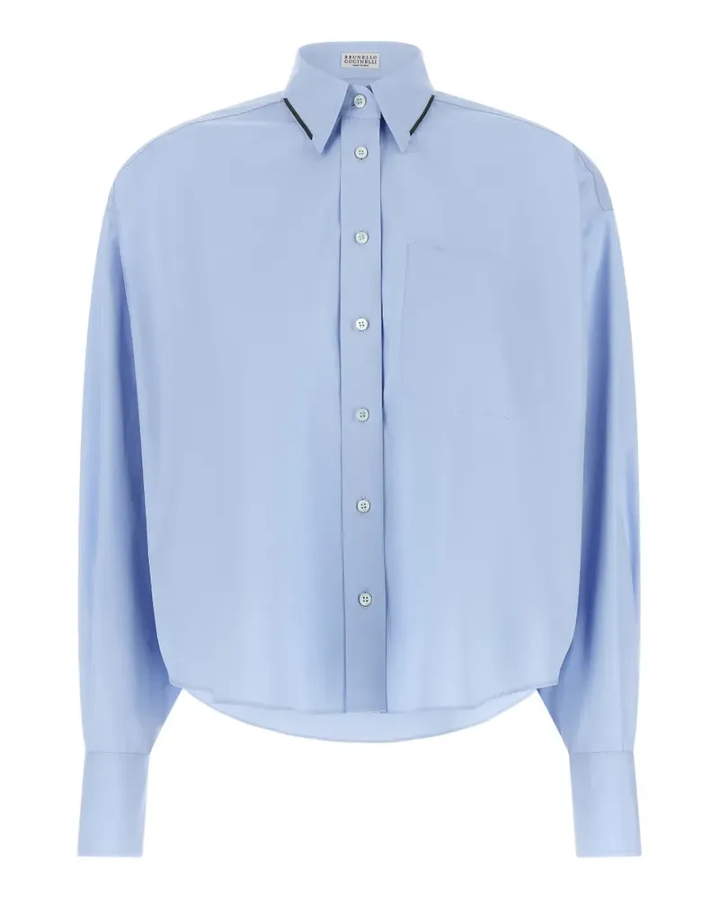 Brunello Cucinelli Monile-trim cropped shirt - Blau Blau