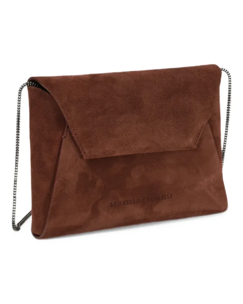 Brunello Cucinelli Duo pochette in suede with precious chain - Braun Braun