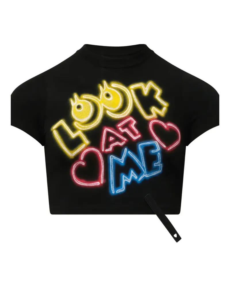 Doublet English Fan-Service neon-paint cropped T-shirt - Schwarz Schwarz