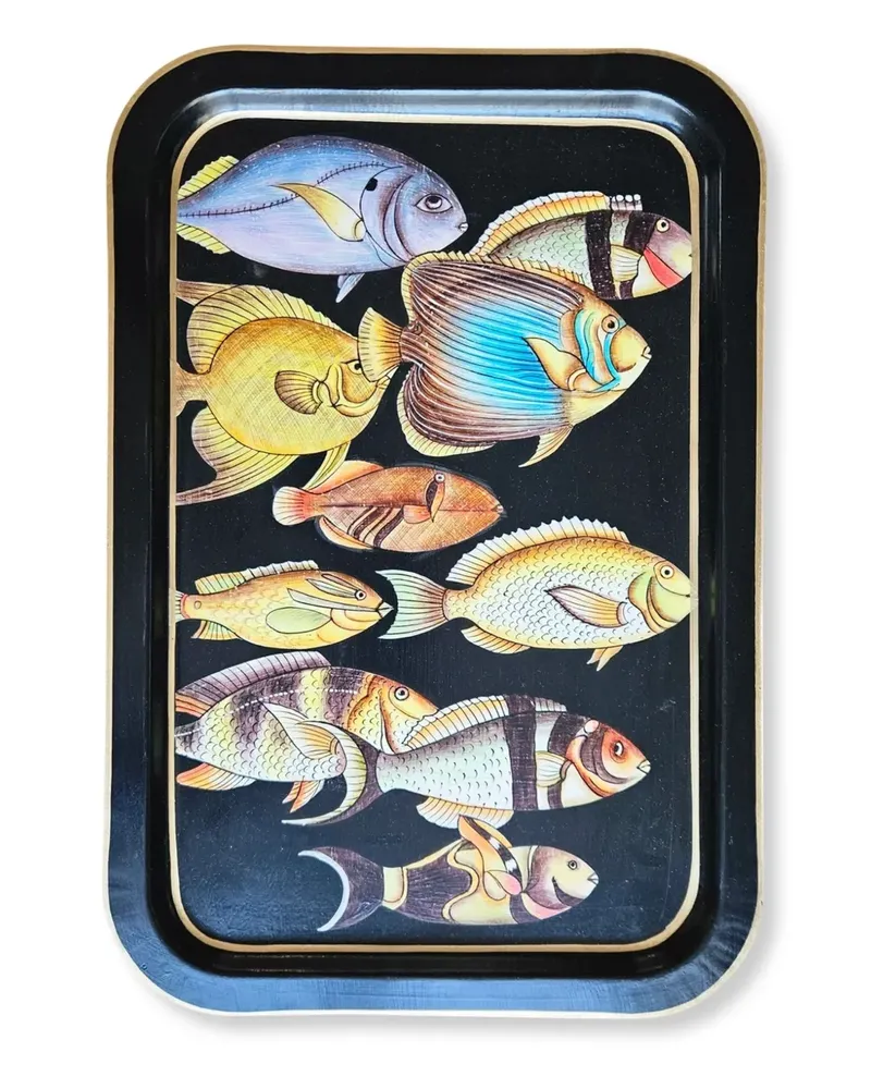 Les-Ottomans Serviertablett mit Fischmotiv - Schwarz Schwarz
