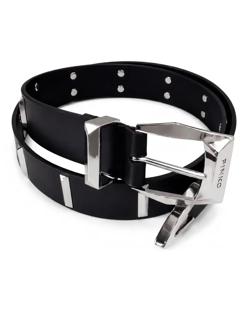 Pinko Ledergürtel mit eckigen Nieten, 3 cm - Schwarz Schwarz