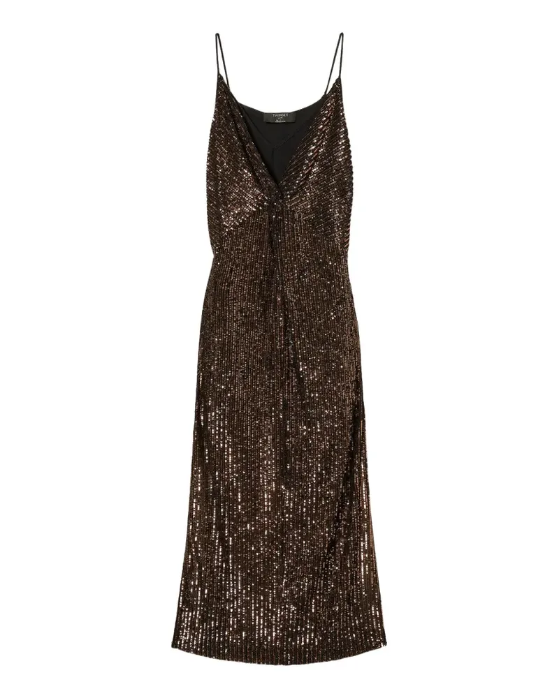 Twin-Set Langes Kleid mit Pailletten - Braun Braun