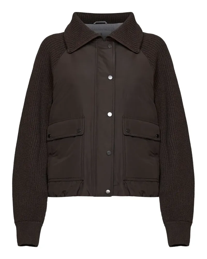 Brunello Cucinelli Monili Mantel mit gerippten Strickeinsätzen - Braun Braun