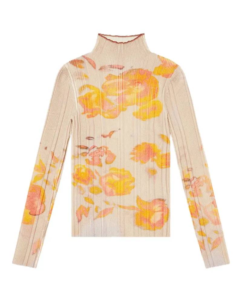 Diesel Geripptes Rollkragenoberteil mit Blumenprint - Nude Nude