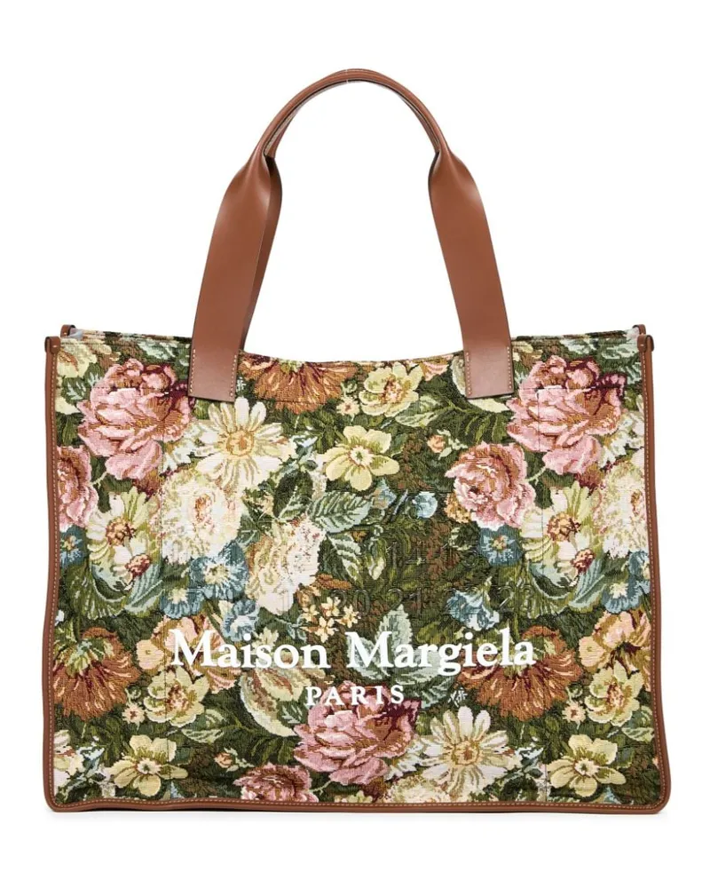 Maison Margiela Großer Shopper mit Blumen-Print - Grün Grün