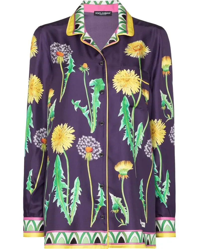 Dolce & Gabbana Seidenhemd mit Löwenzahn-Print - Violett Violett