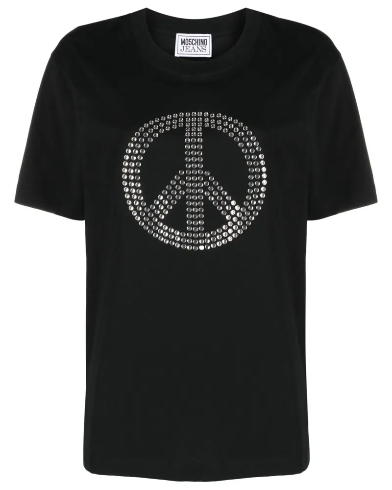 Moschino T-Shirt mit Strass-Friedenszeichen Schwarz