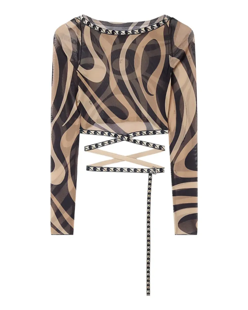 Emilio Pucci Marmo-print tulle crop top - Nude Nude