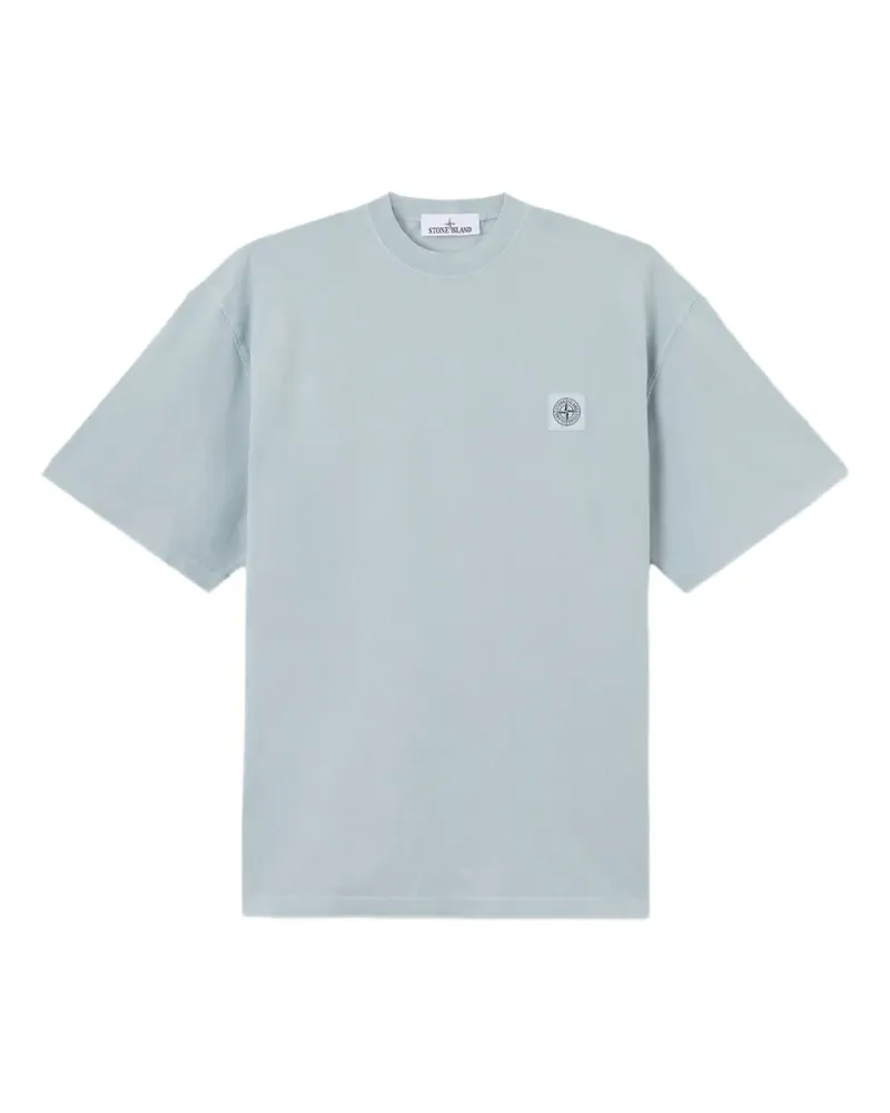 Stone Island 2100030 gekämmtes T-Shirt aus Bio-Baumwolljersey mit Kompass-Patch - Blau Blau