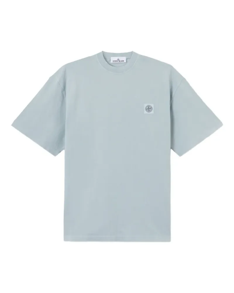 Stone Island 2100030 gekämmtes T-Shirt aus Bio-Baumwolljersey mit Kompass-Patch - Blau Blau