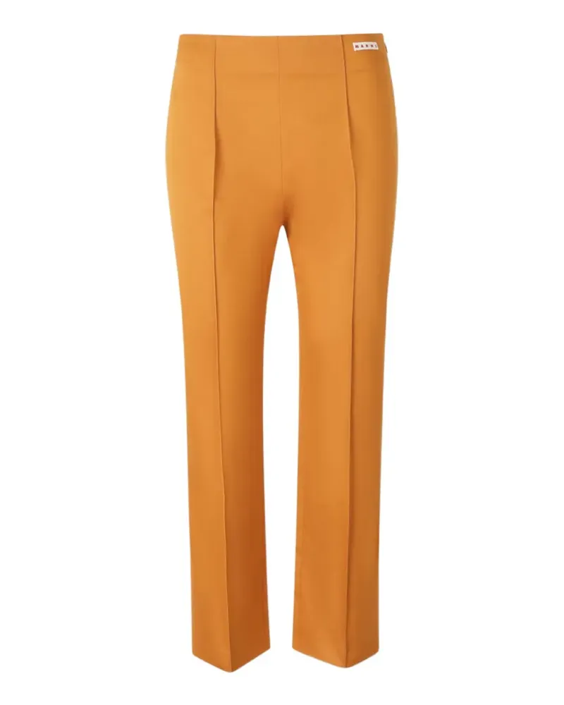 Marni logo-patch pressed-crease trousers - Orange Orange