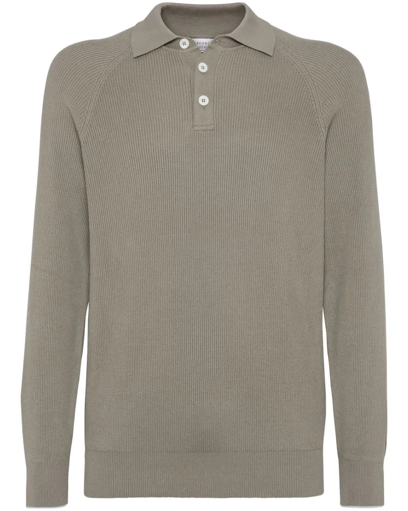Brunello Cucinelli Poloshirt aus geripptem Strick - Nude Nude