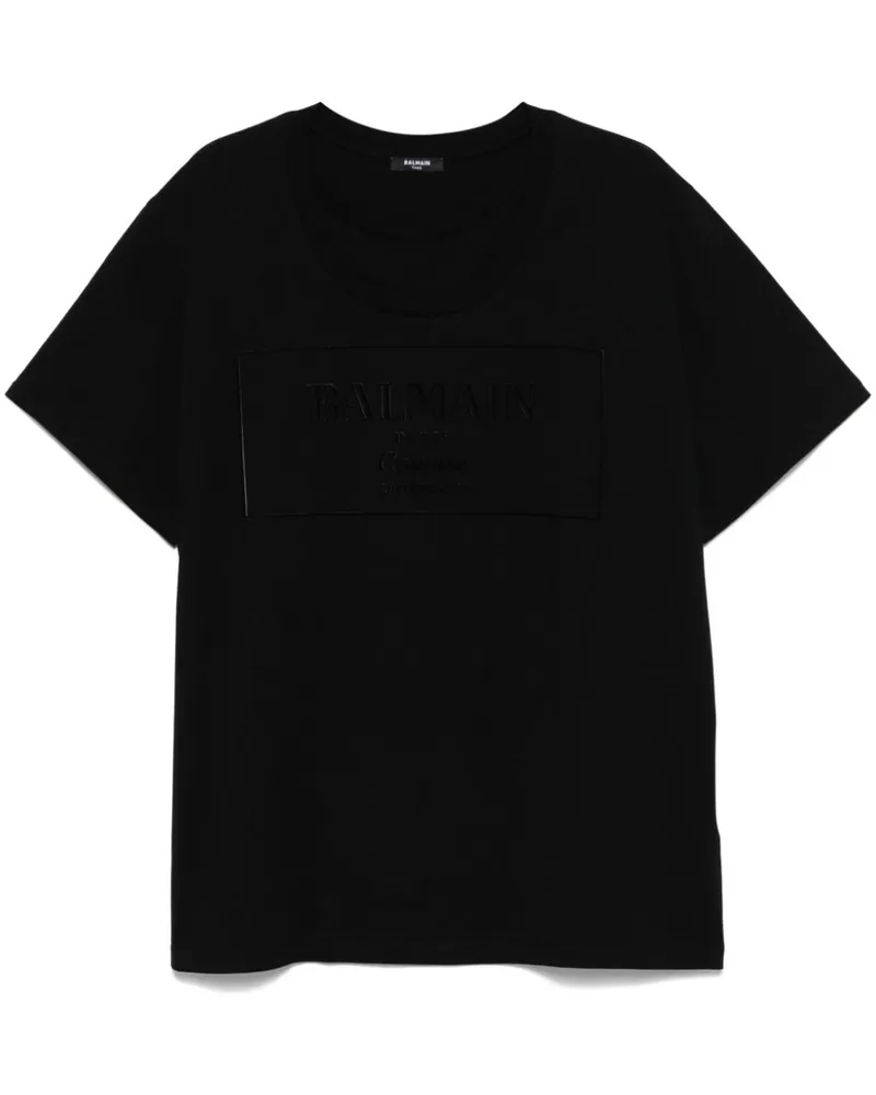 Balmain T-Shirt mit geflocktem Logo - Schwarz Schwarz