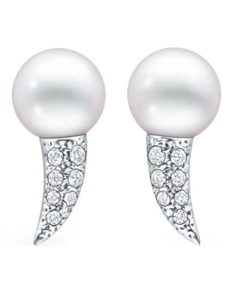 TASAKI 18kt Collection Line Danger Fang Weißgoldohrringe mit Perle - Silber Silber
