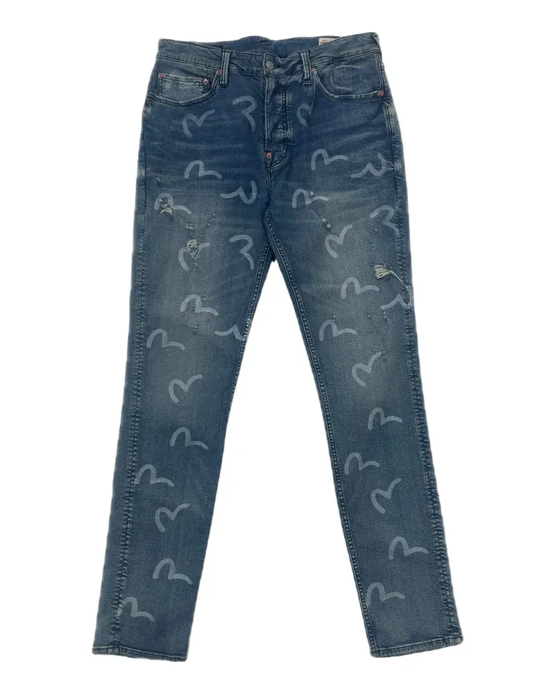 Evisu Jeans im Distressed-Look mit Möwenprint - Blau Blau