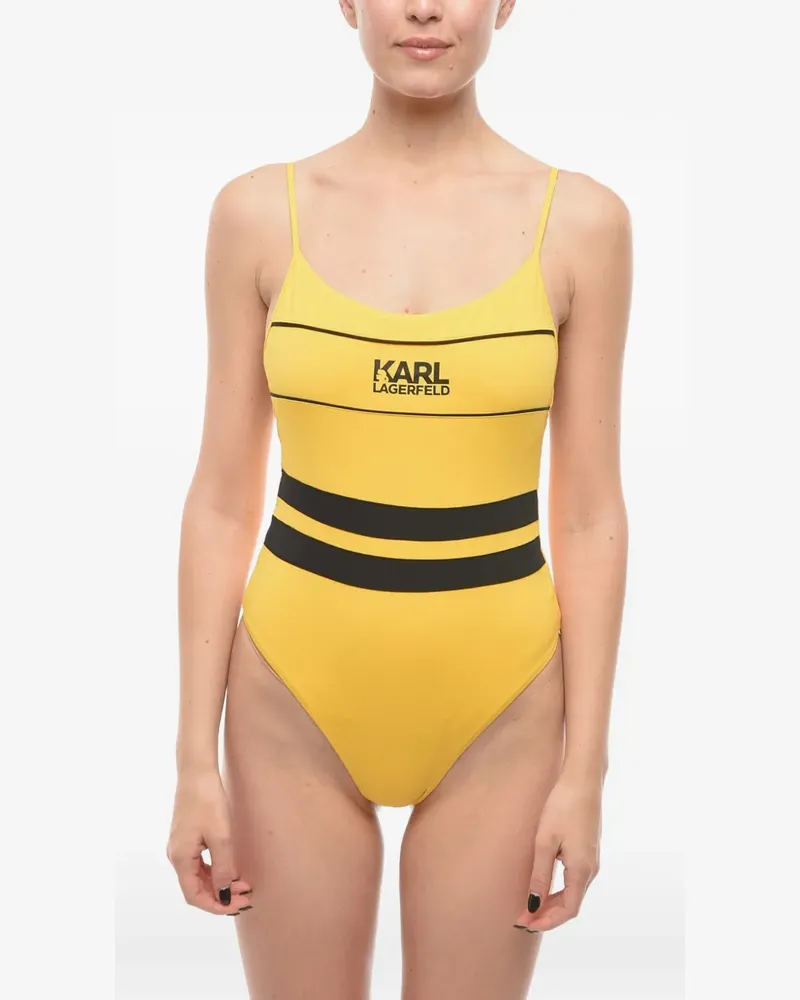 Karl Lagerfeld Gestreifter Badeanzug mit Logo-Print - Gelb Gelb